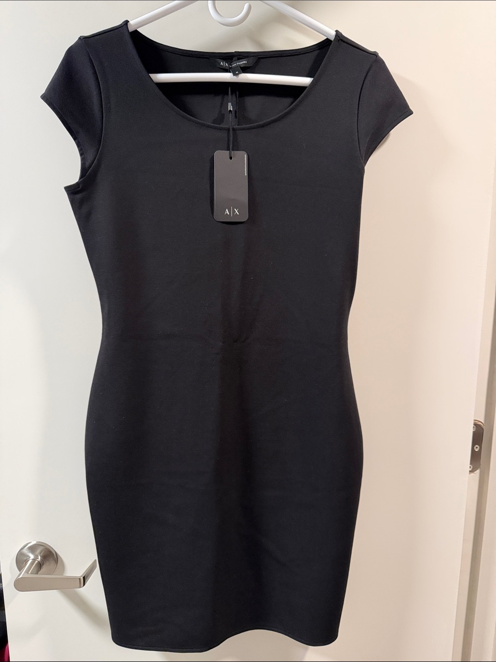 A/X Armani Exchange Black Cap-Sleeve Bodycon Mini Dress
